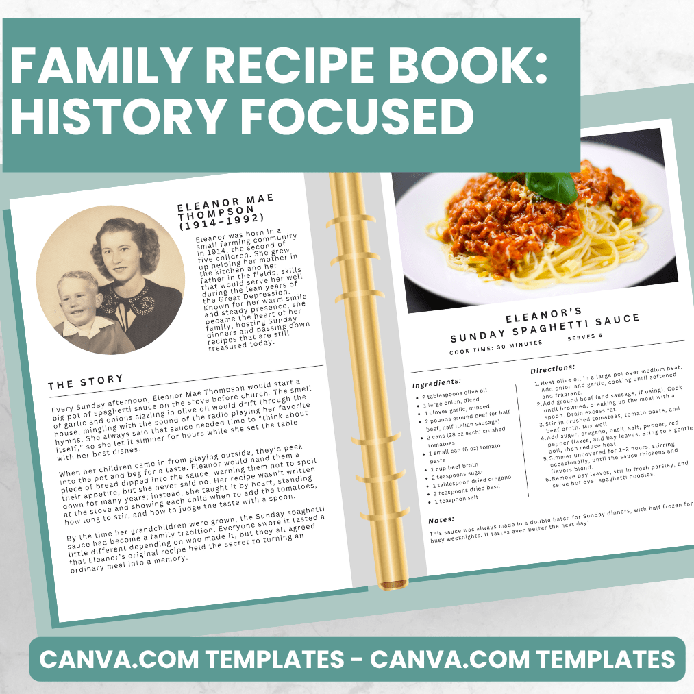 History Focused Recipe Pages - Canva Family Recipe Book