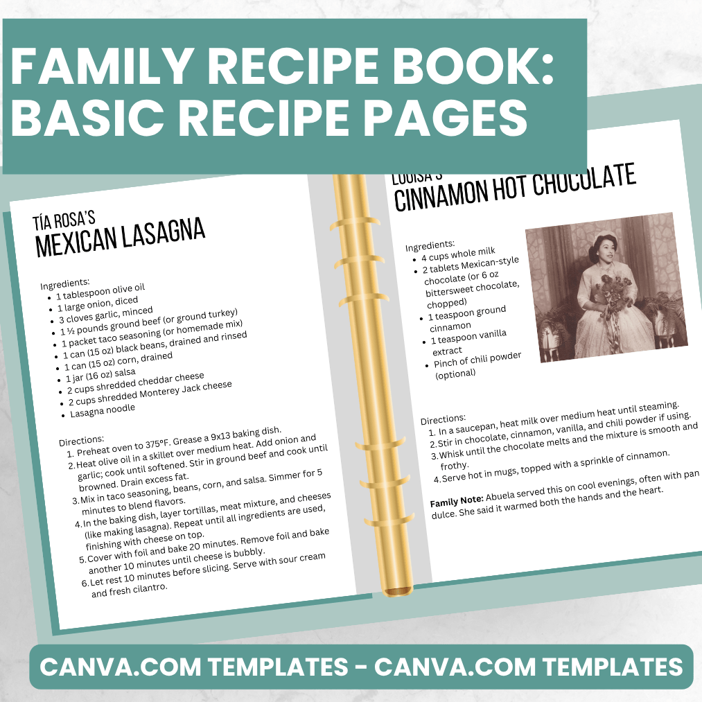 Basic Recipe Pages - Canva Family Recipe Book