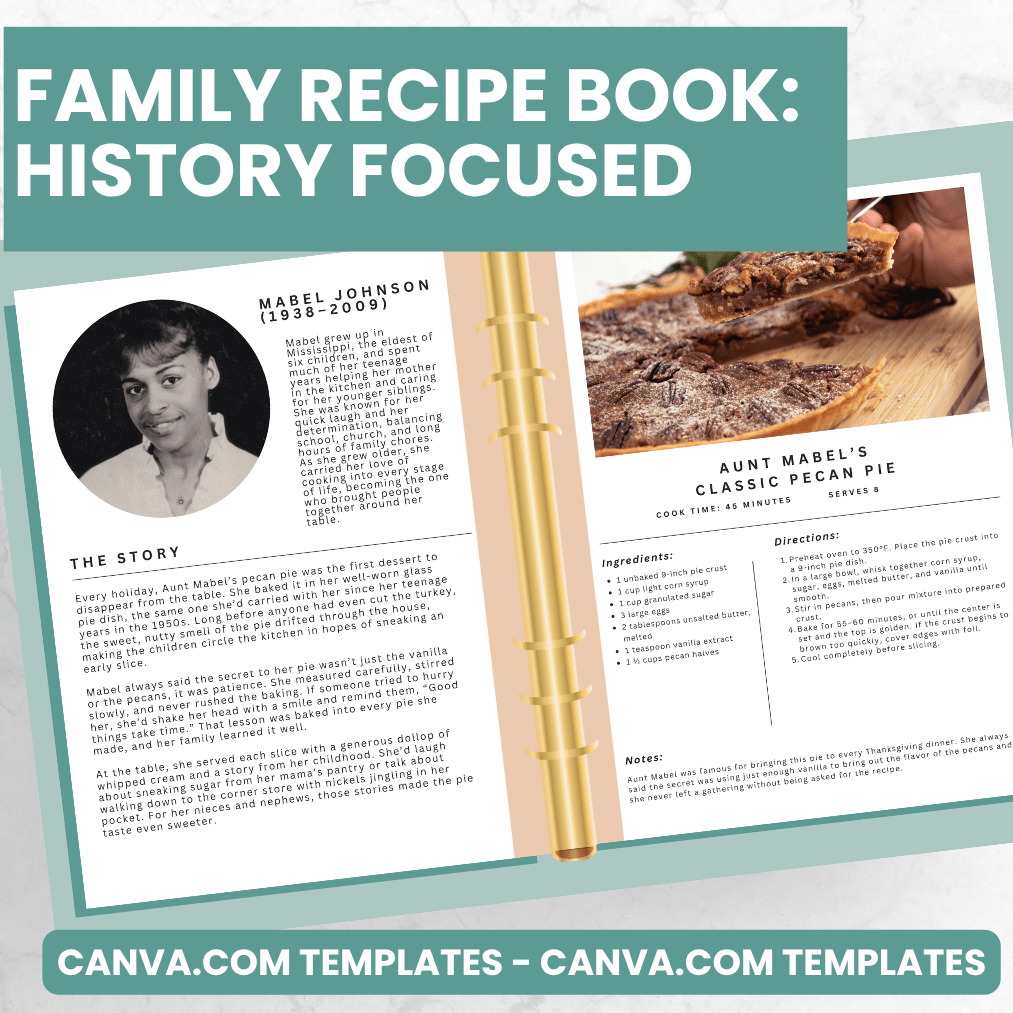 History Focused Recipe Pages - Canva Family Recipe Book
