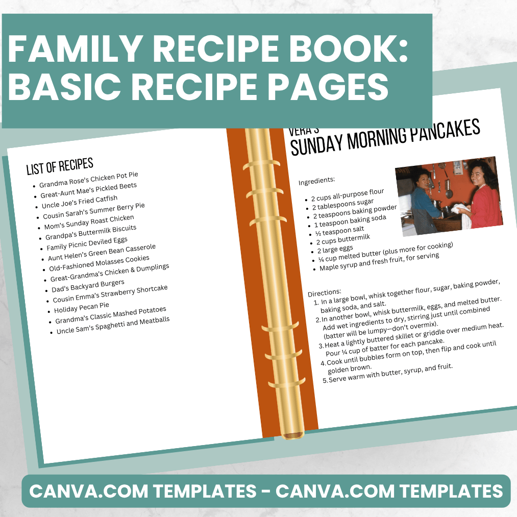 Basic Recipe Pages - Canva Family Recipe Book