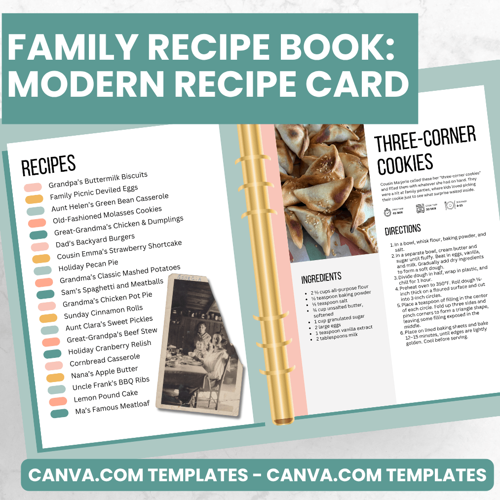 Modern Recipe Card Pages - Canva Family Recipe Book