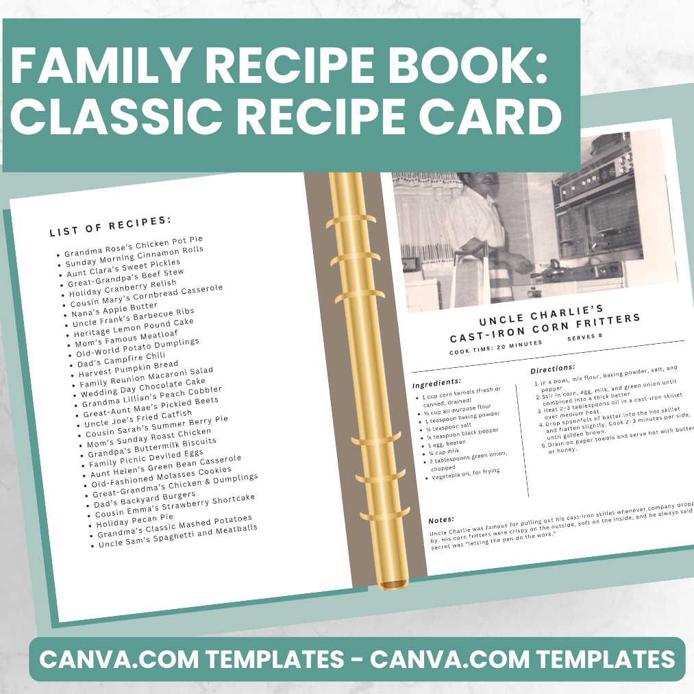 Classic Recipe Card Pages - Canva Family Recipe Book
