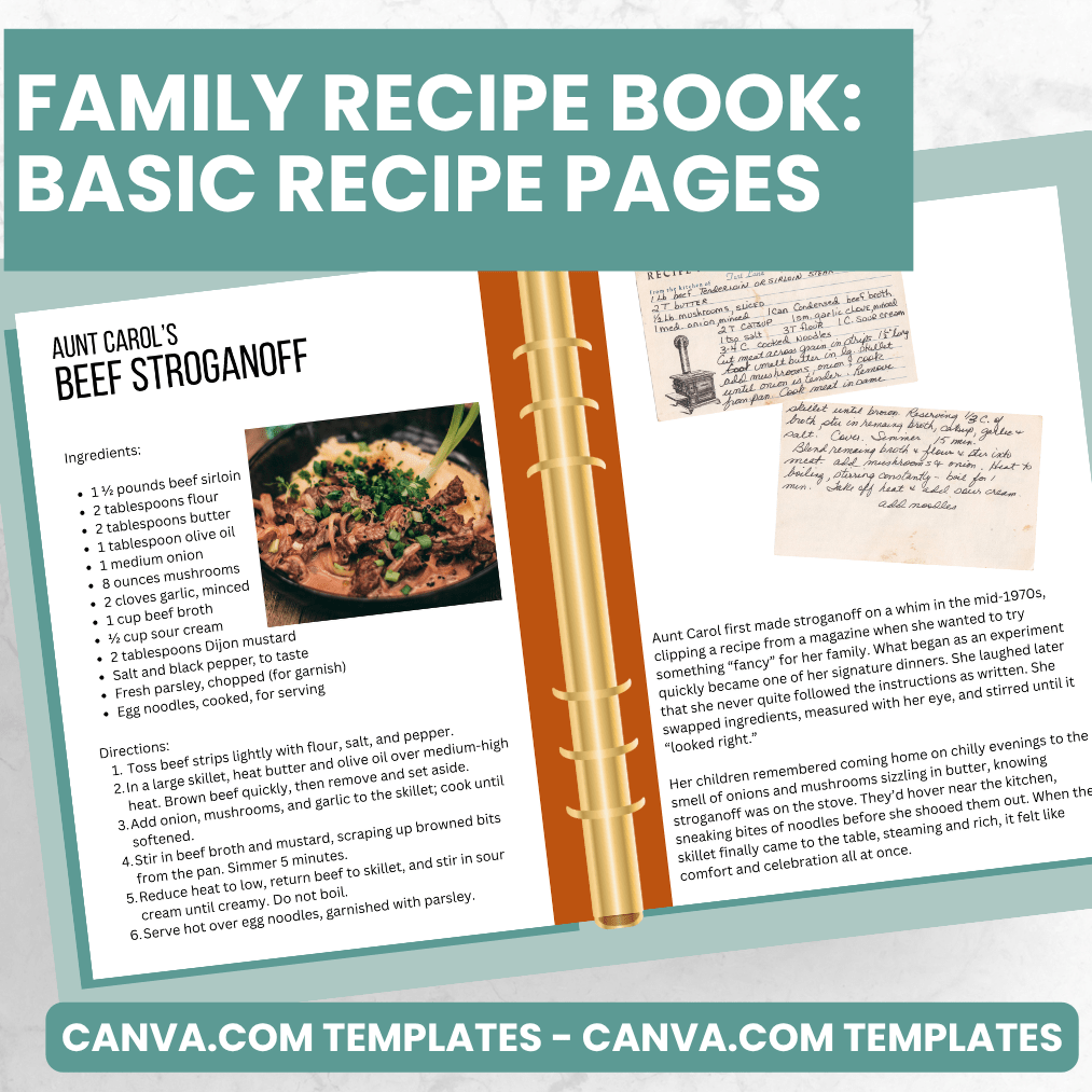 Basic Recipe Pages - Canva Family Recipe Book