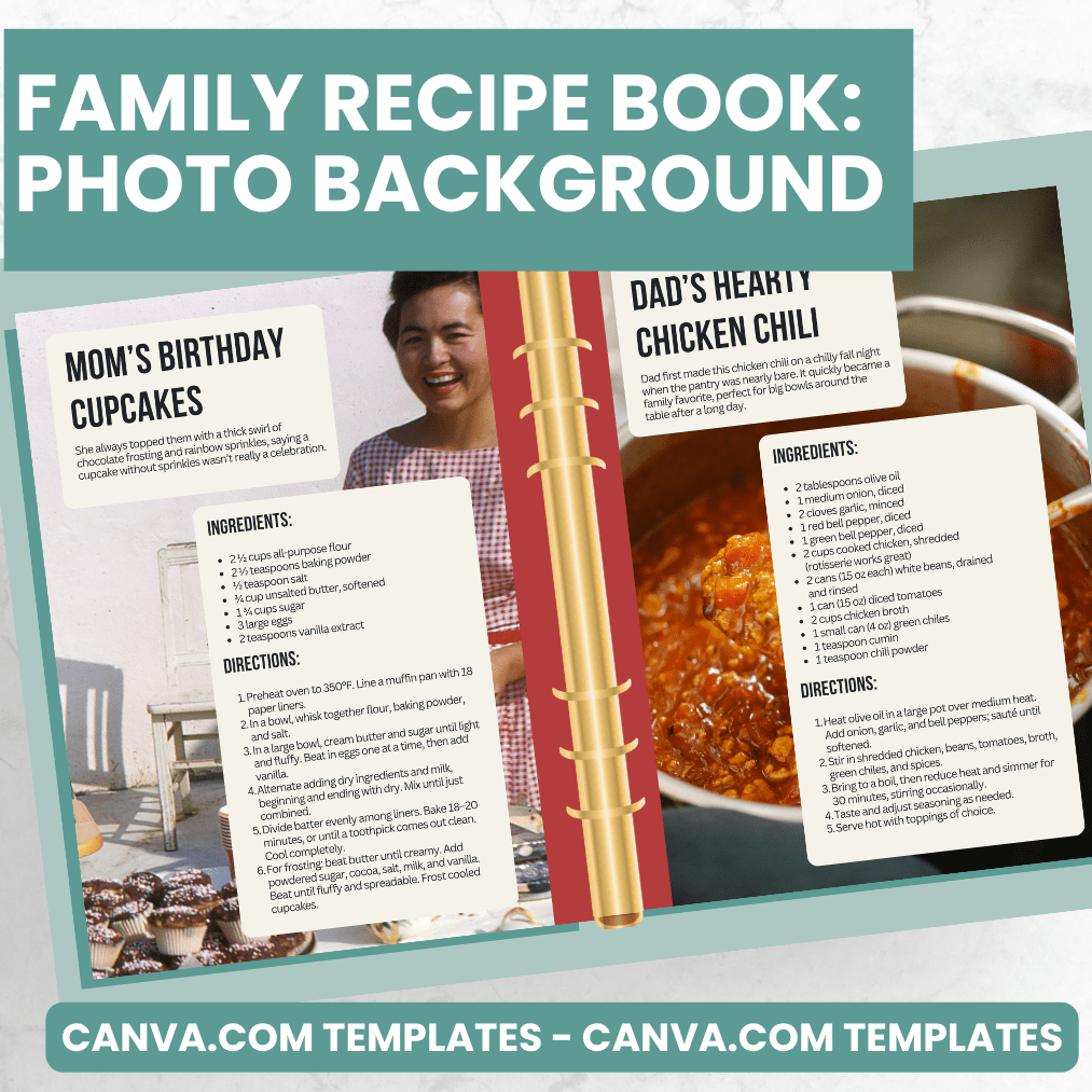 Photo Background Recipe Pages - Canva Family Recipe Book