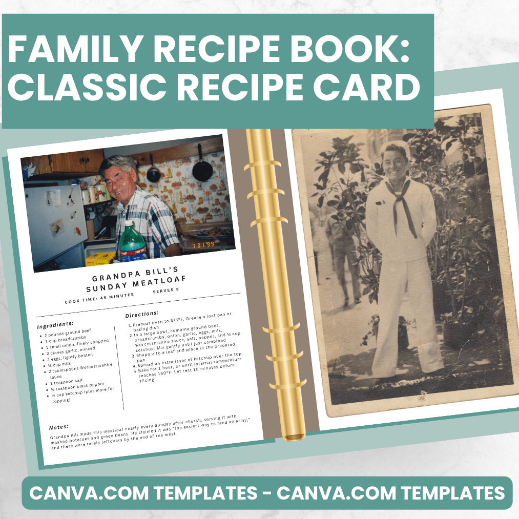 Classic Recipe Card Pages - Canva Family Recipe Book