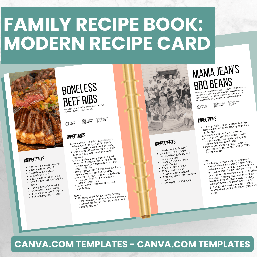 Modern Recipe Card Pages - Canva Family Recipe Book