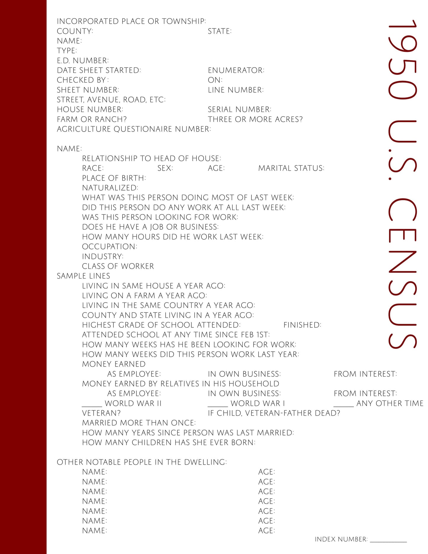1950 Census Bundle: Printable Genealogy Forms (Digital Download)