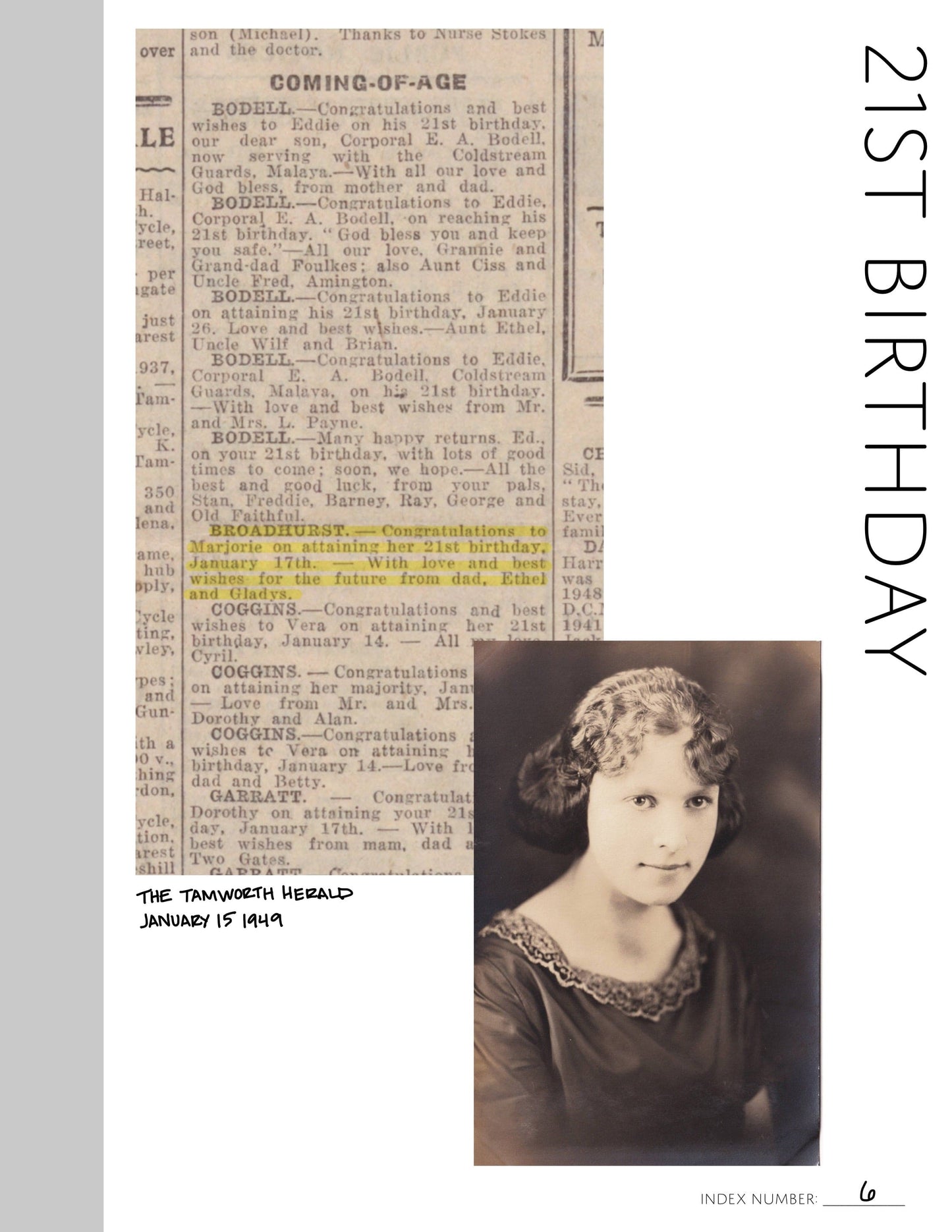 21st Birthday: Printable Genealogy Page (Digital Download)