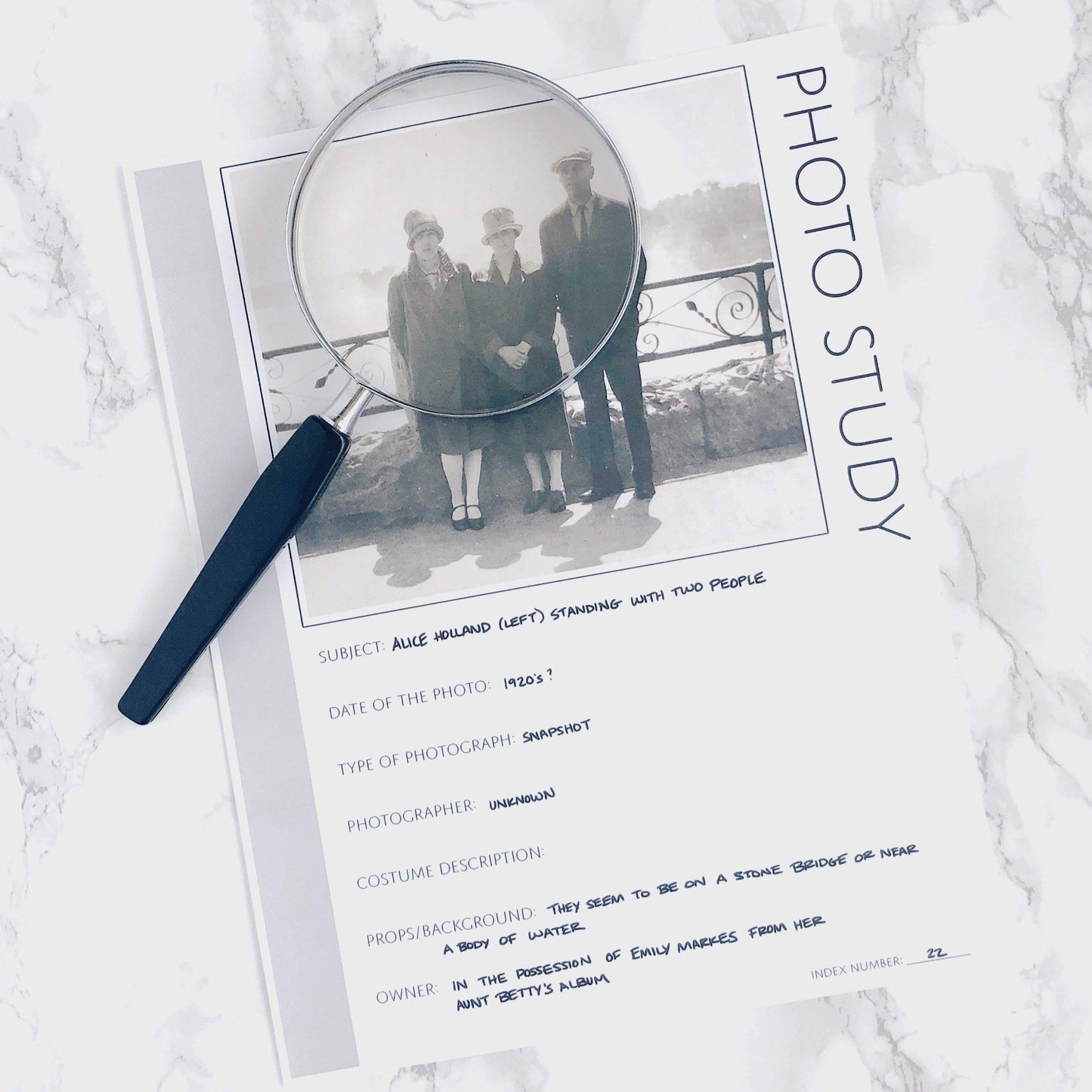 Family History Photo Study: Printable Form for Genealogy Research Organization (Digital Download)