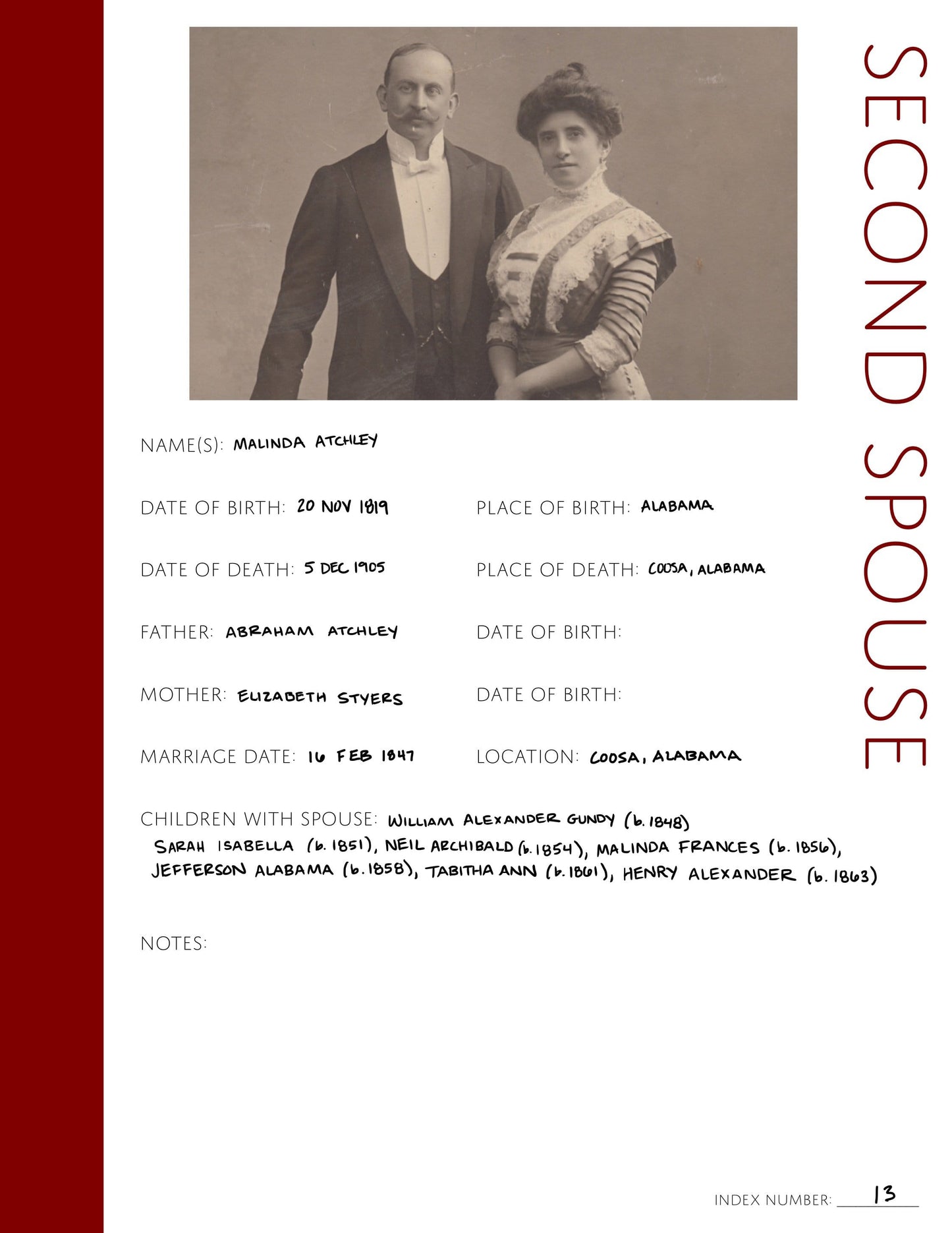Second Spouse Profile Page: Printable Genealogy Form (Digital Download)