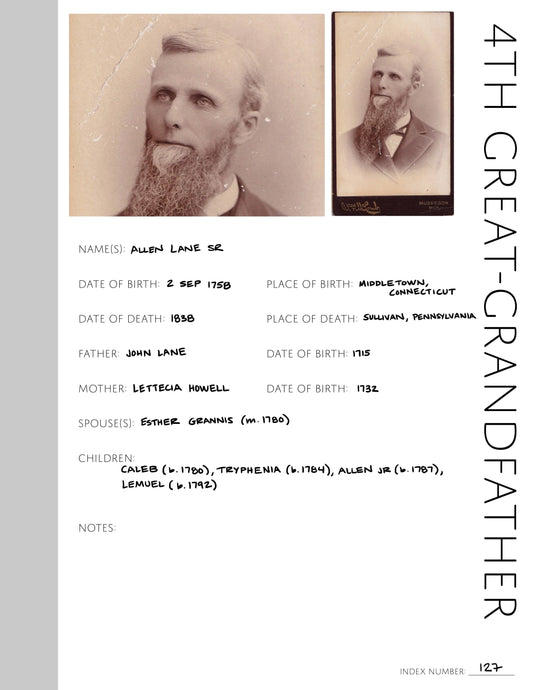 4th Great-Grandfather: Printable Genealogy Page (Digital Download)