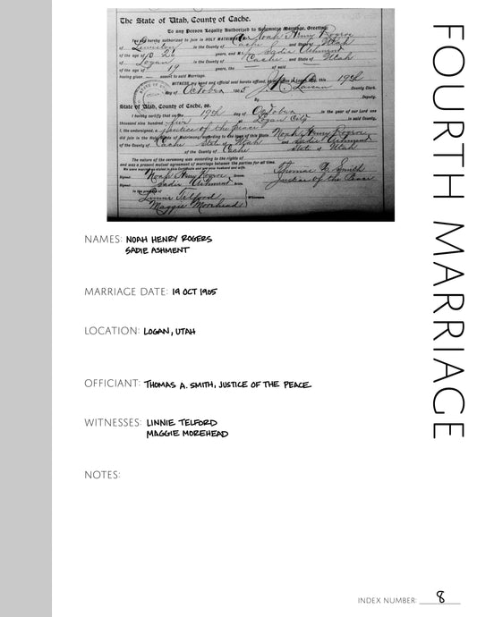 4th Marriage Records Page: Printable Genealogy Form (Digital Download)