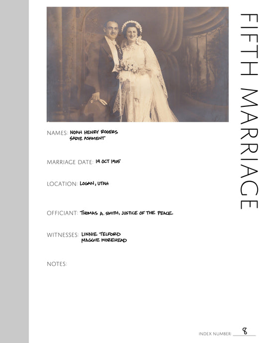 5th Marriage Records Page: Printable Genealogy Form (Digital Download)