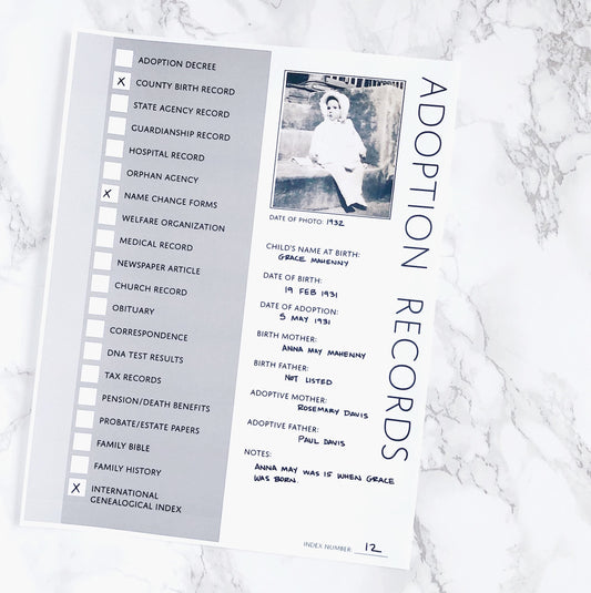 Adoption Records: Printable Genealogy Form (Digital Download)