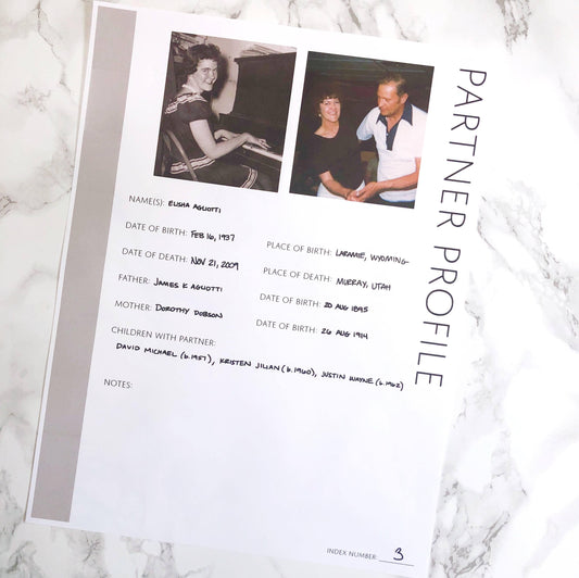 Partner Profile Page: Printable Genealogy Form for Family History Binder (Digital Download)