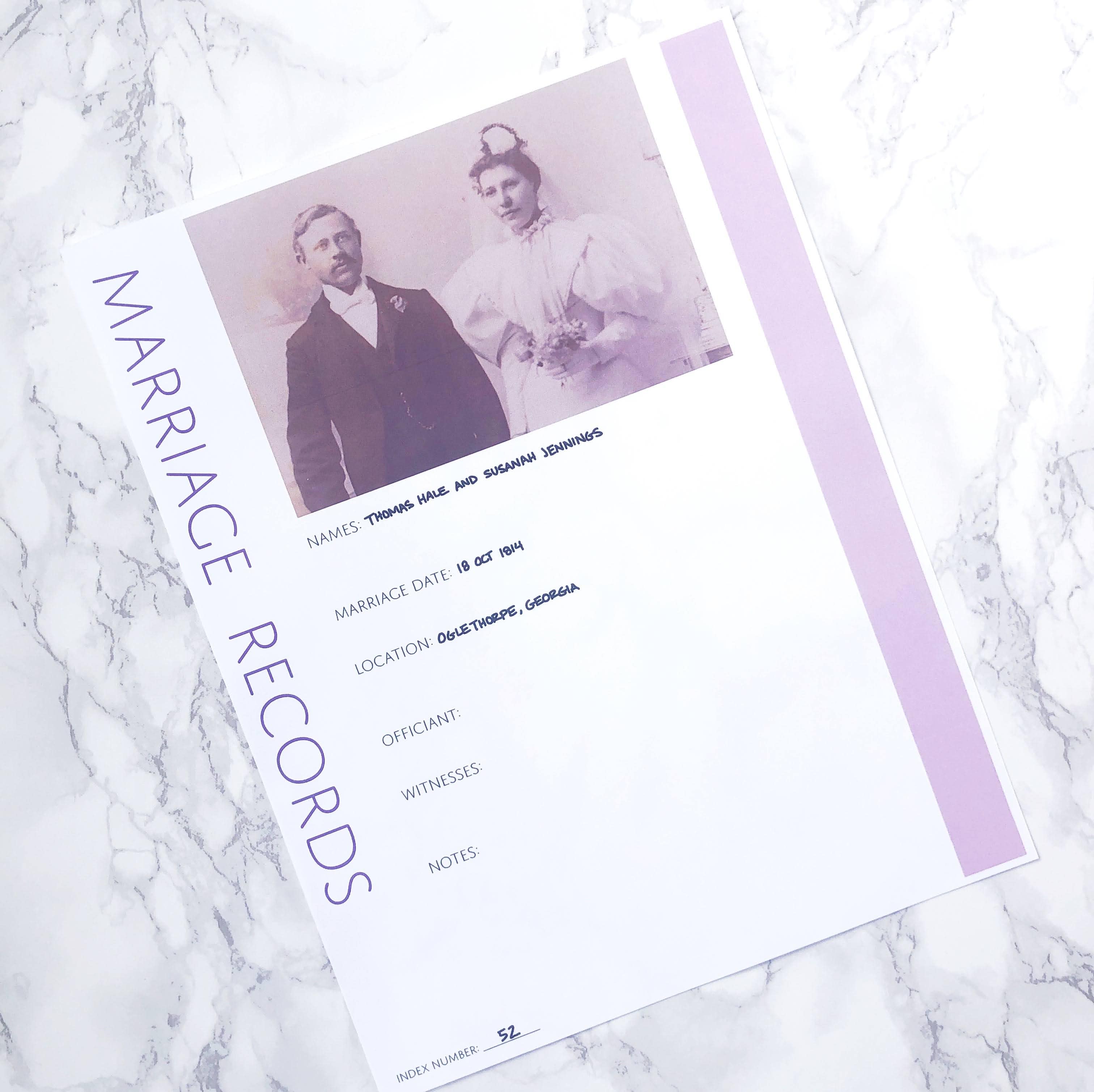 Marriage Records: Printable Family History Form For Genealogy (Digital ...