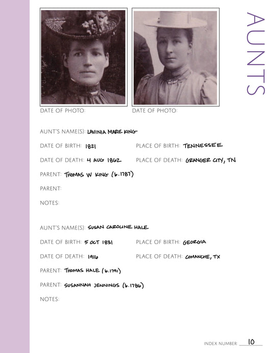 Aunts: Printable Genealogy Form (Digital Download)