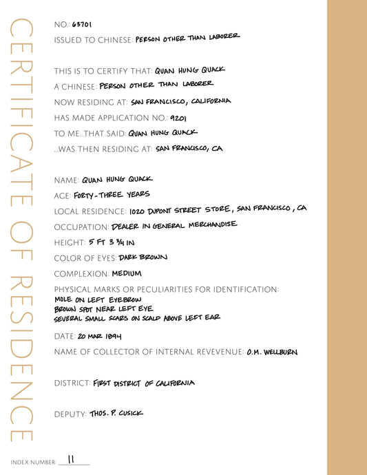 Certificate of Residence: Printable Genealogy Form (Digital Download)