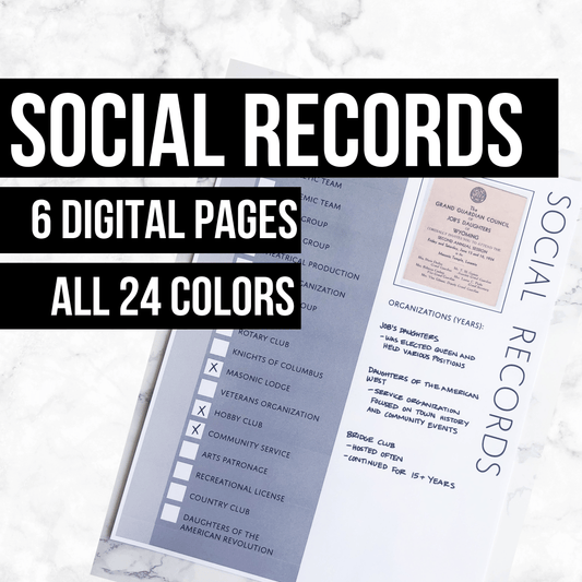 Social Records: Printable Genealogy Form for Family History Binder (Digital Download)