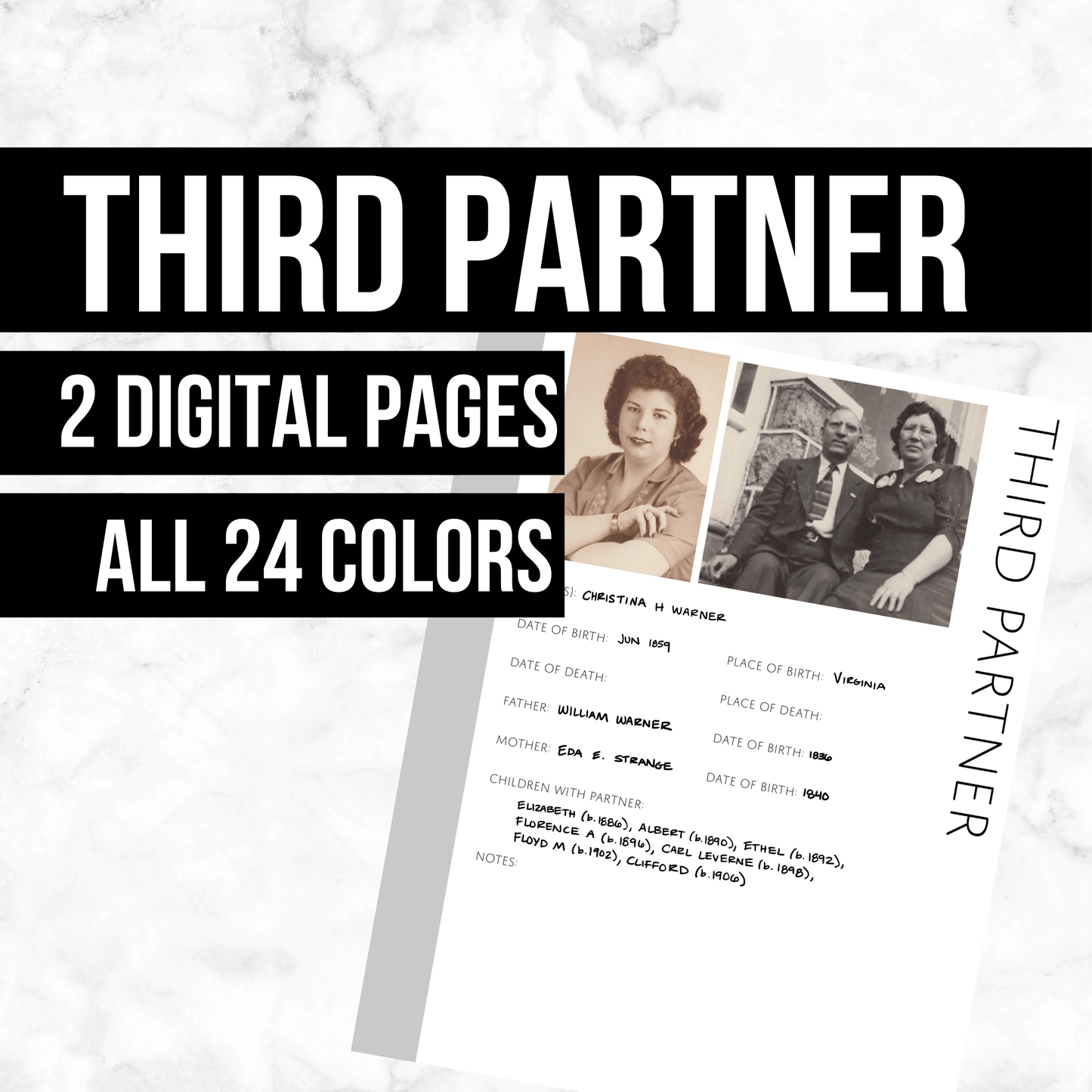 Third Partner: Printable Genealogy Page (Digital Download)
