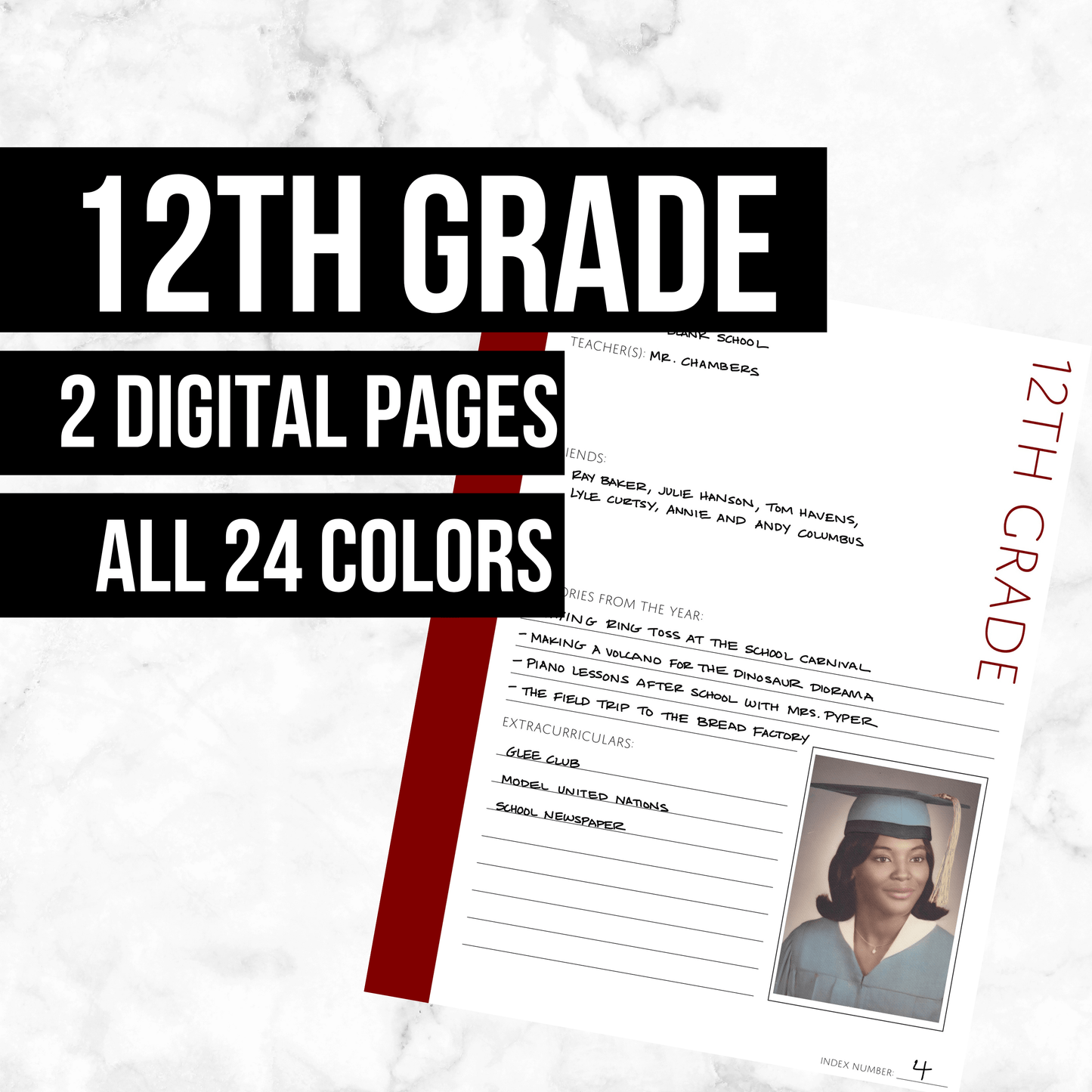 12th Grade: Printable Genealogy Form (Digital Download)