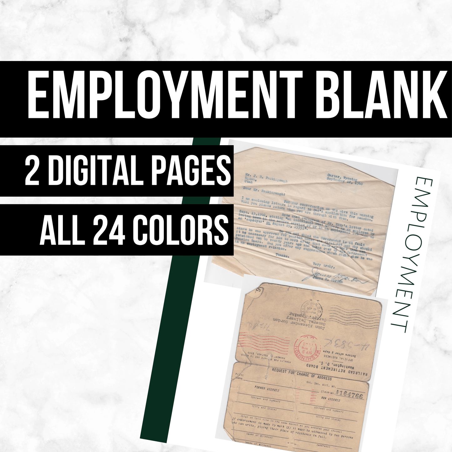 Employment Blank: Printable Genealogy Page (Digital Download)