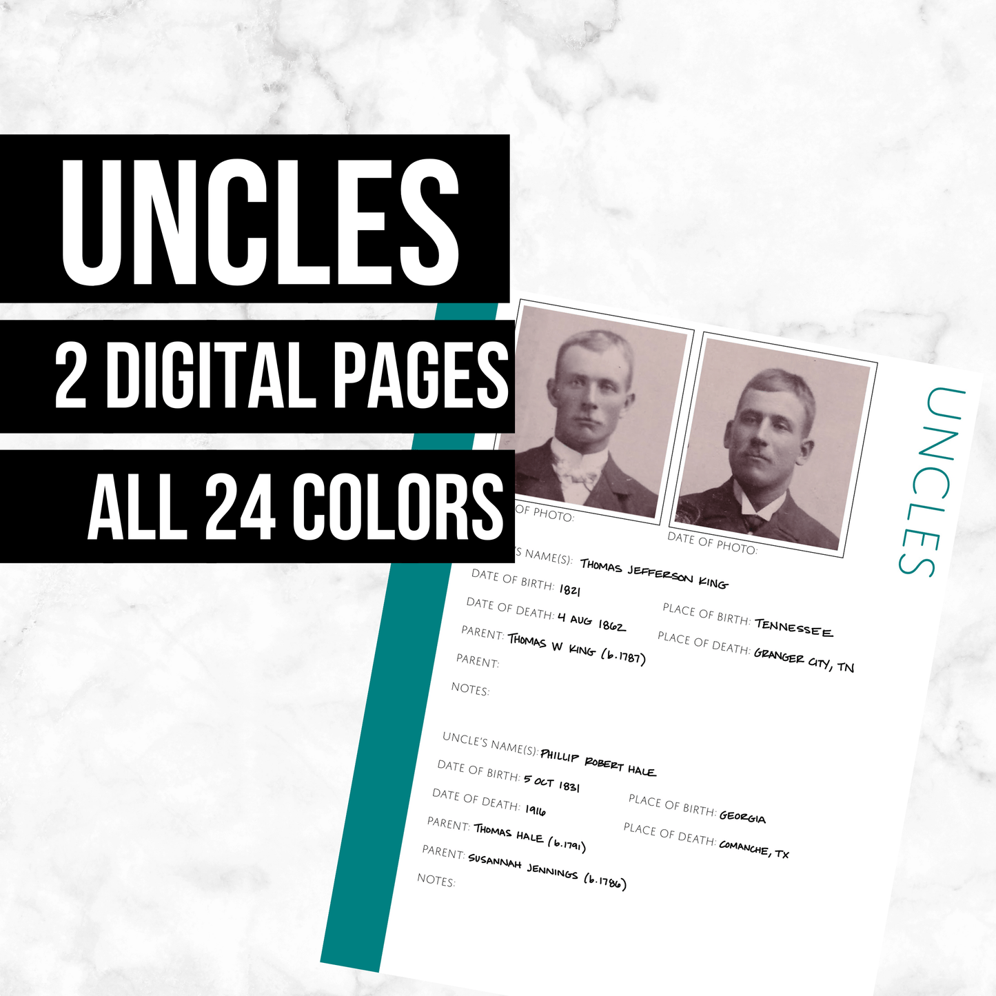 Uncles: Printable Genealogy Form (Digital Download)