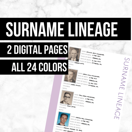 Surname Lineage Photo Page: Printable Genealogy Form (Digital Download)