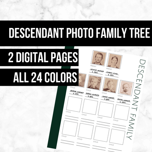 Descendant Photo Family Tree: Printable Genealogy Page (Digital Download)