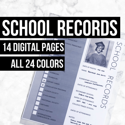 School Records Bundle: Printable Genealogy Forms (Digital Download)