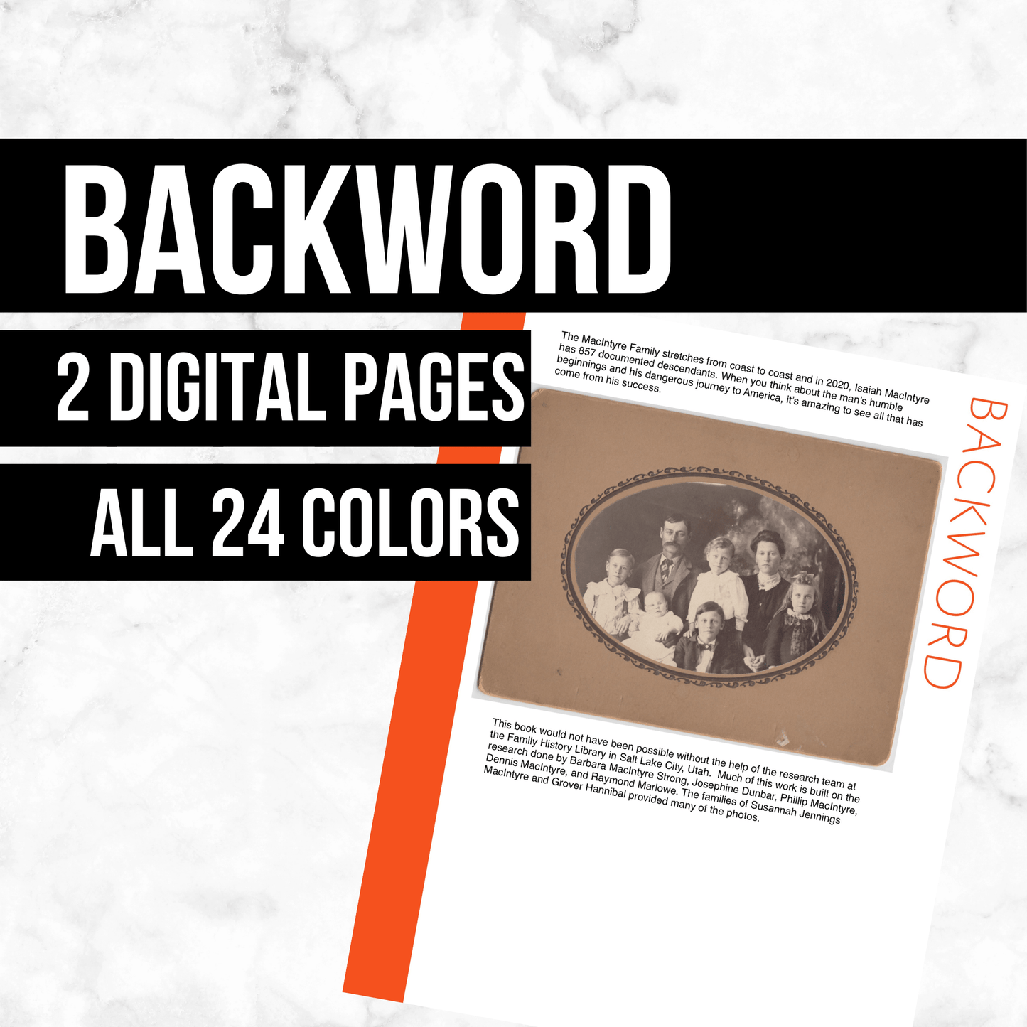Backword Page: Printable Genealogy Form (Digital Download)
