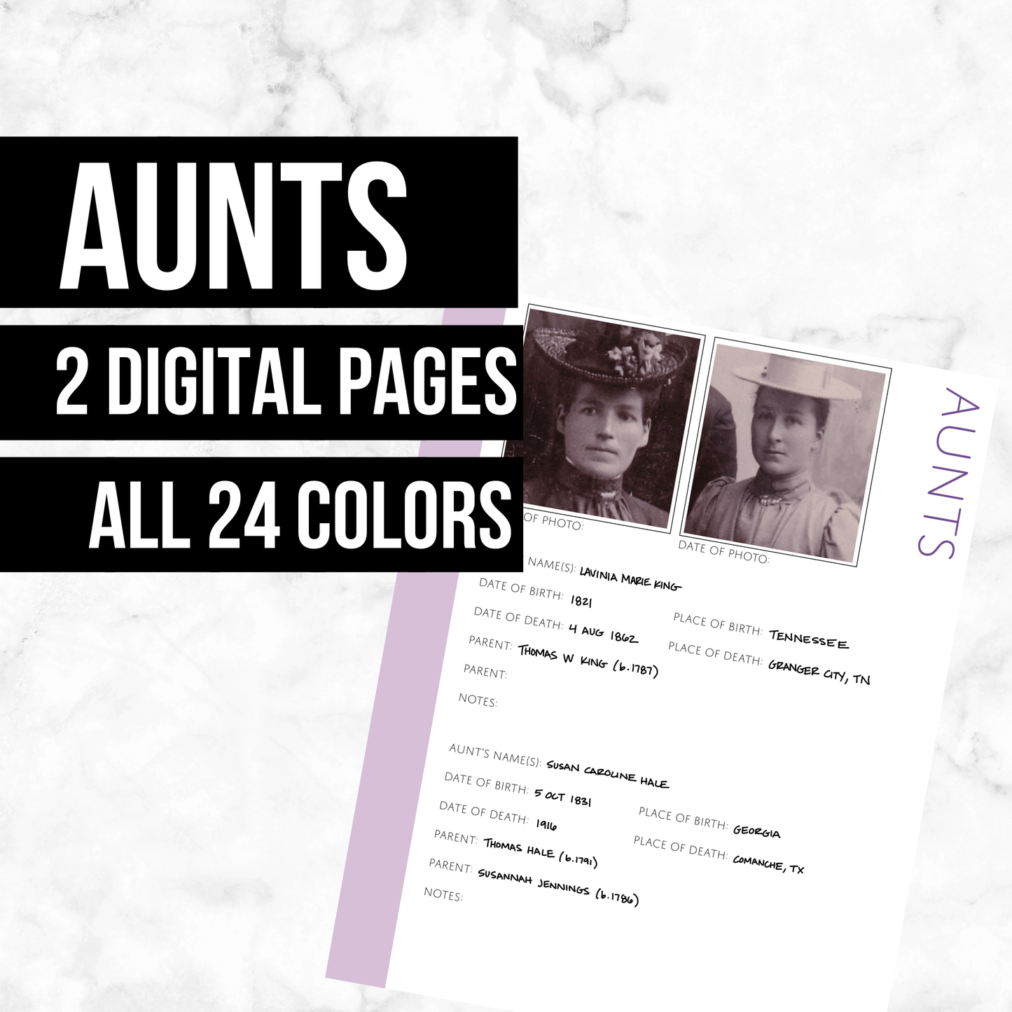 Aunts: Printable Genealogy Form (Digital Download)