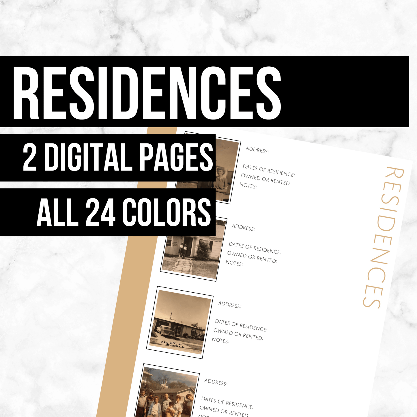 Residences: Printable Genealogy Forms (Digital Download)