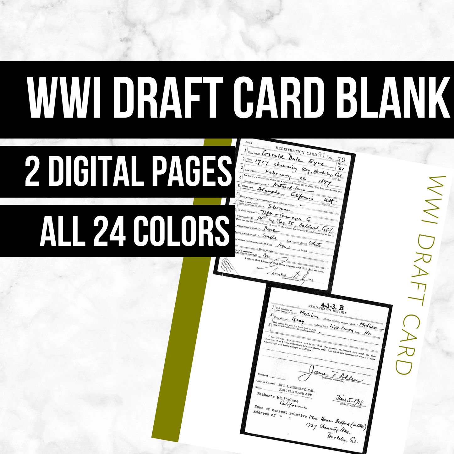 WWI Draft Card (Blank): Printable Ancestry Form for Genealogy (Digital Download)