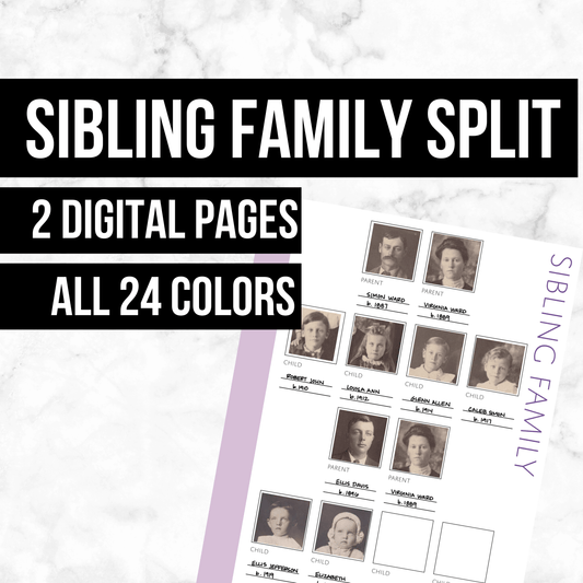 Sibling Family Split Page: Printable Genealogy Form (Digital Download)