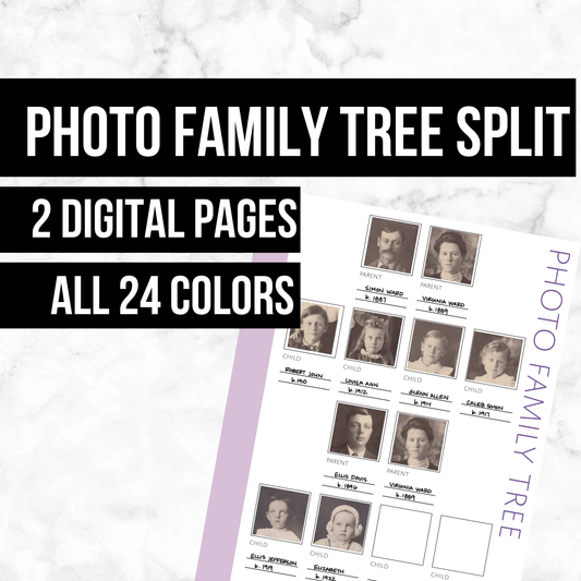 Photo Family Tree Split Page: Printable Genealogy Form (Digital Download)