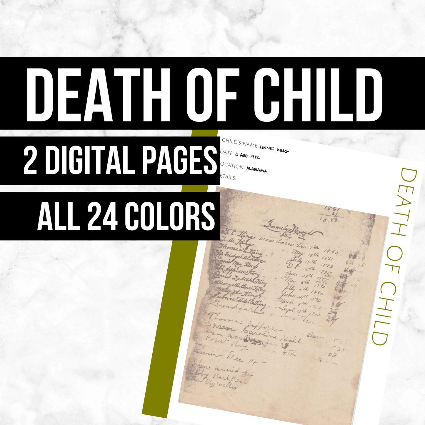 Death of Child: Printable Genealogy Form (Digital Download)