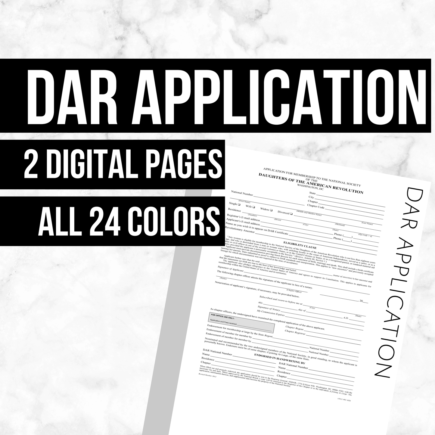DAR Application: Printable Genealogy Form (Digital Download)