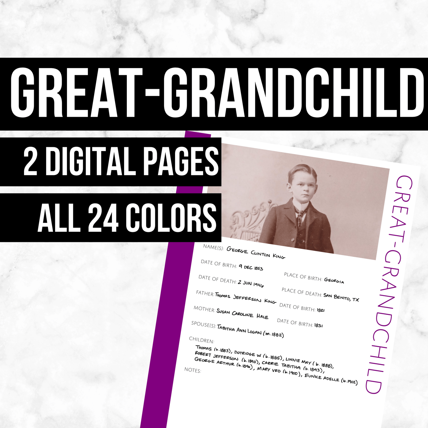 Great-Grandchild: Printable Genealogy Form (Digital Download)