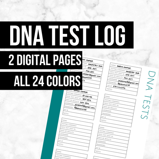 DNA Test Log: Printable Genealogy Form (Digital Download)