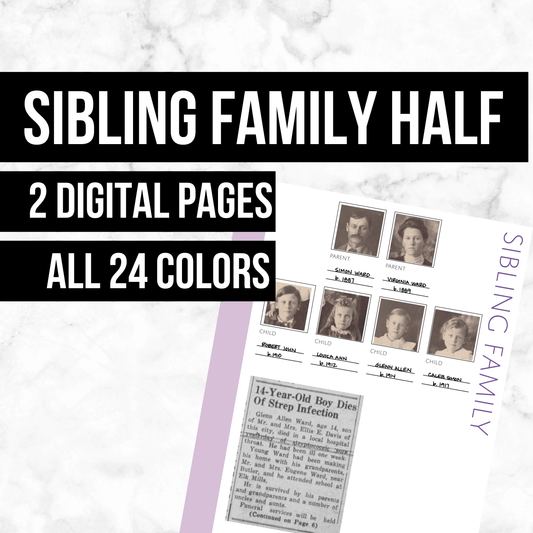 Sibling Family Half Page: Printable Genealogy Form (Digital Download)