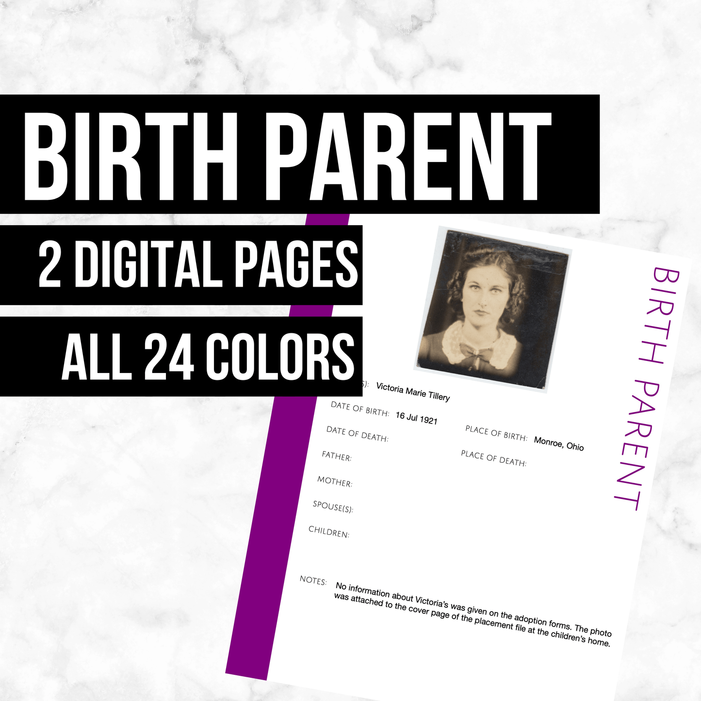 Birth Parent: Printable Genealogy Form (Digital Download)