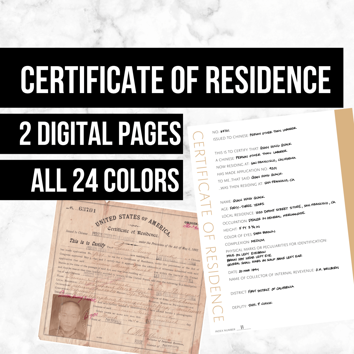 Certificate of Residence: Printable Genealogy Form (Digital Download)