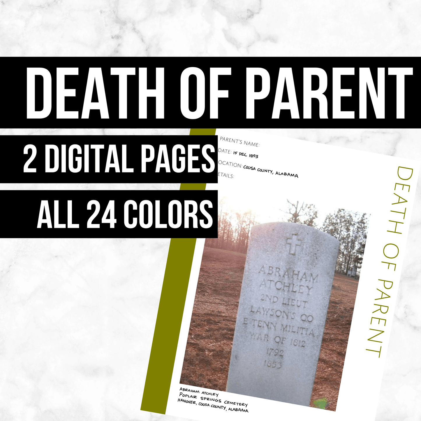 Death of Parent: Printable Genealogy Form (Digital Download)