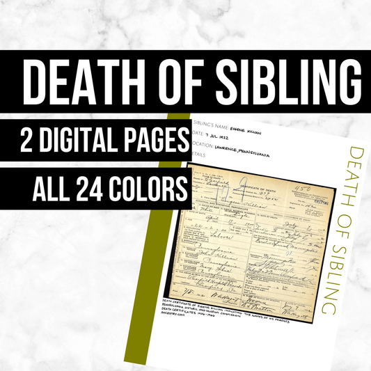 Death of Sibling: Printable Genealogy Form (Digital Download)