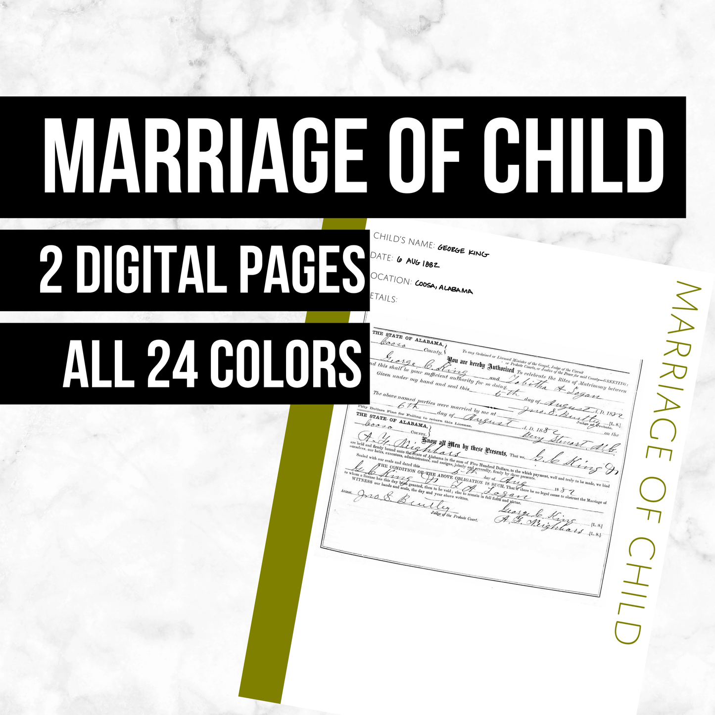 Marriage of Child: Printable Genealogy Form (Digital Download)