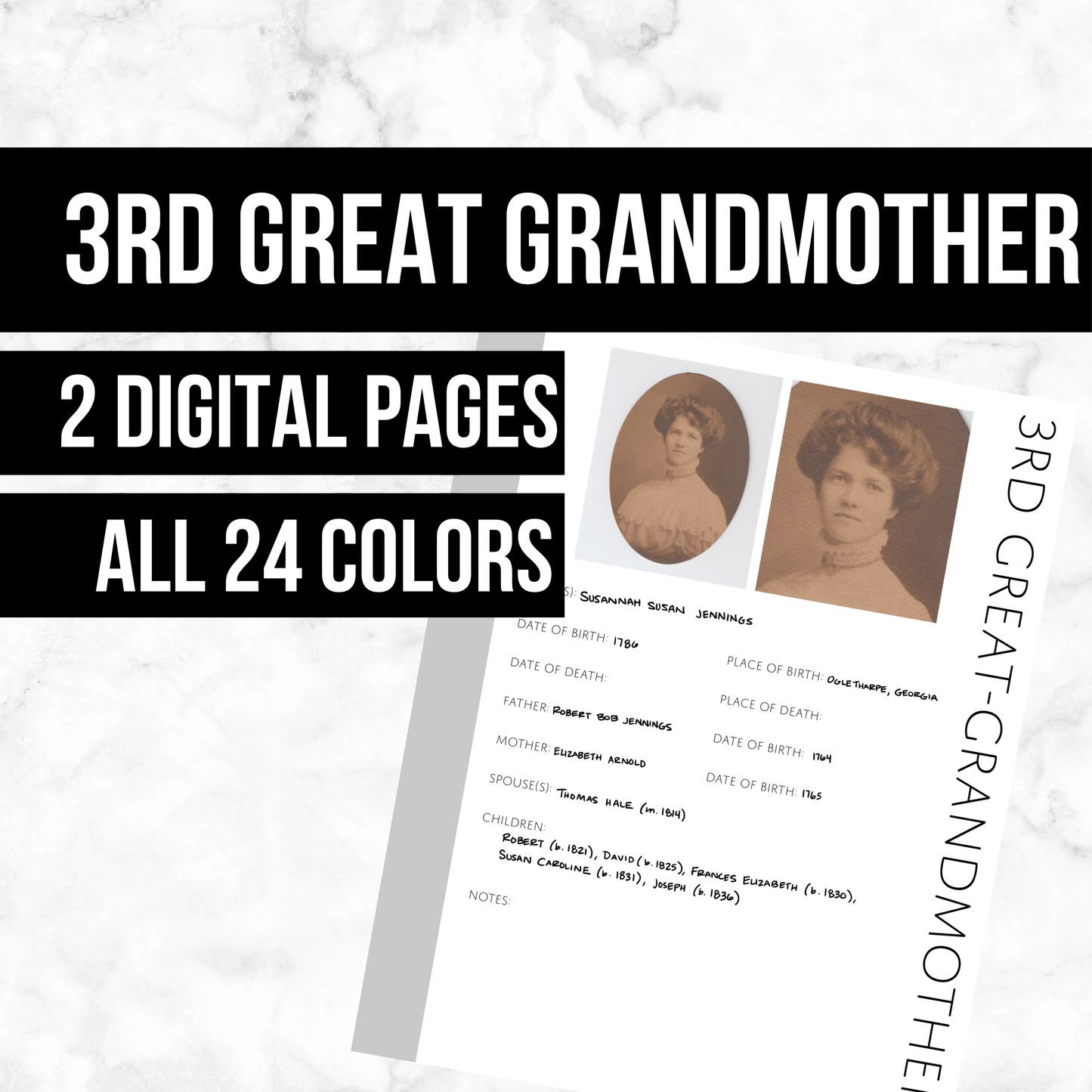 3rd Great-Grandmother: Printable Genealogy Page (Digital Download)