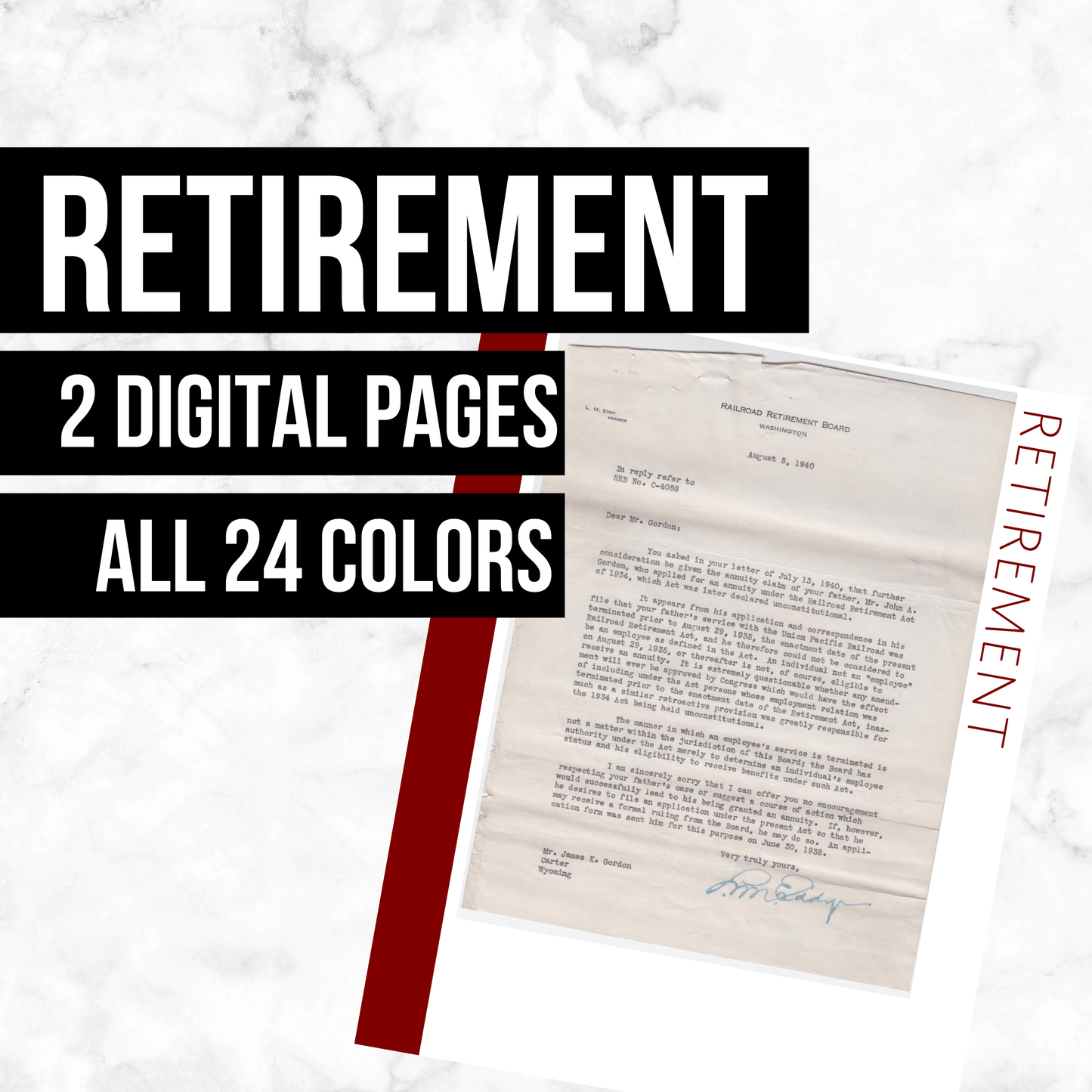 Retirement Page: Printable Genealogy Form (Digital Download)