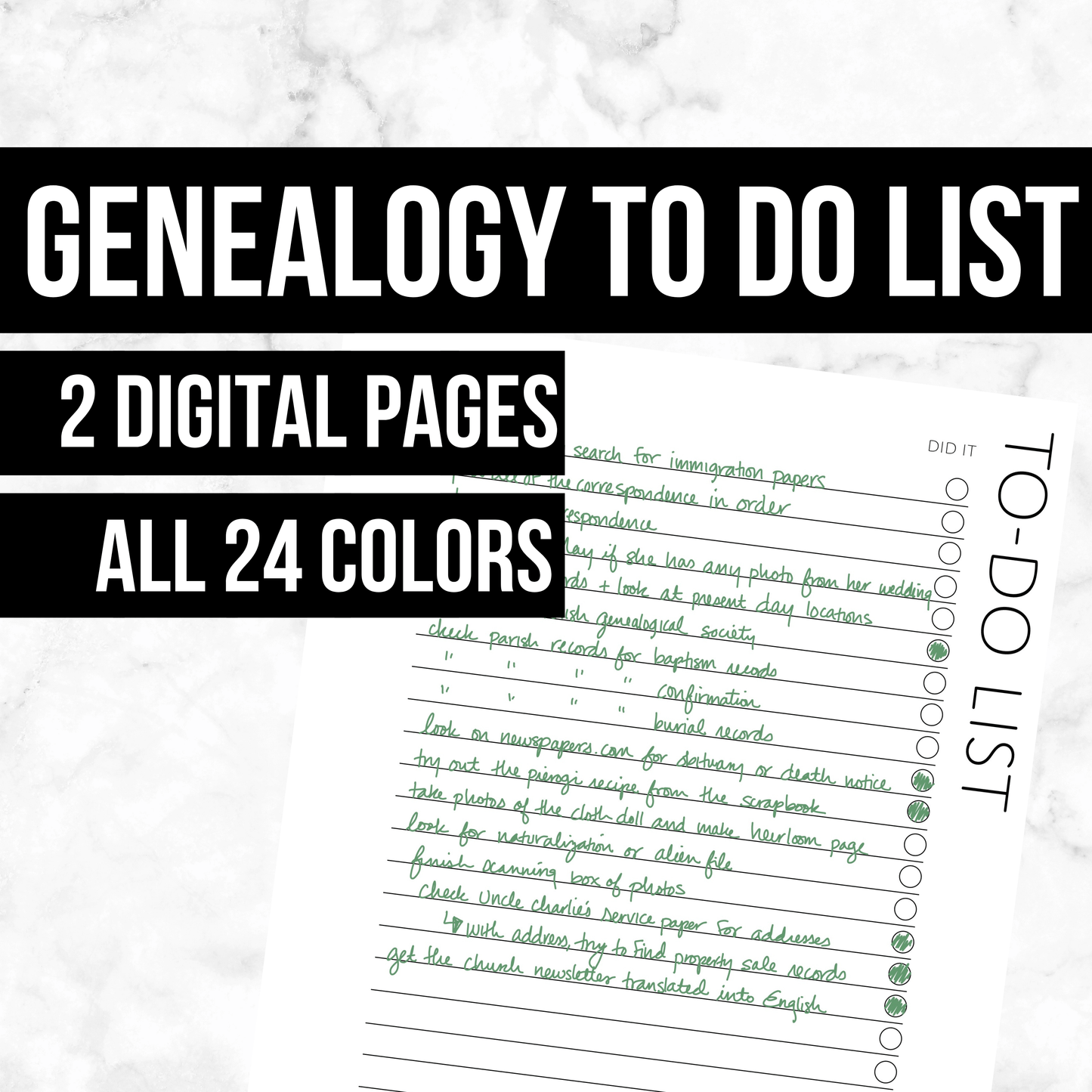 Genealogy To Do List: Printable Genealogy Form (Digital Download)