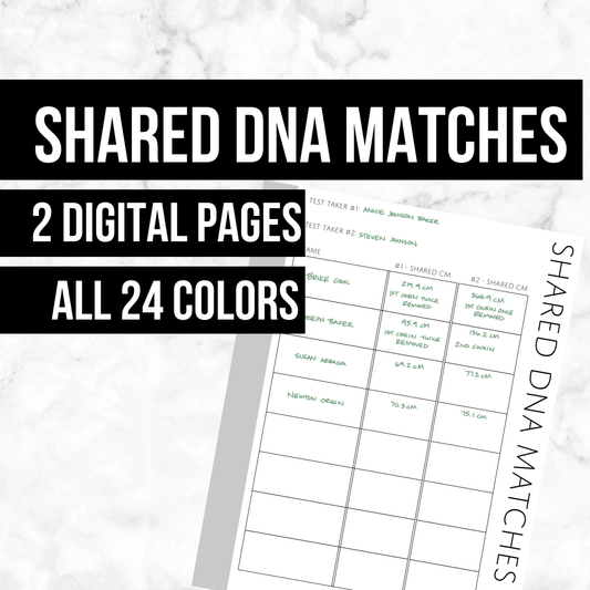 Shared DNA Matches: Printable Genealogy Form (Digital Download)